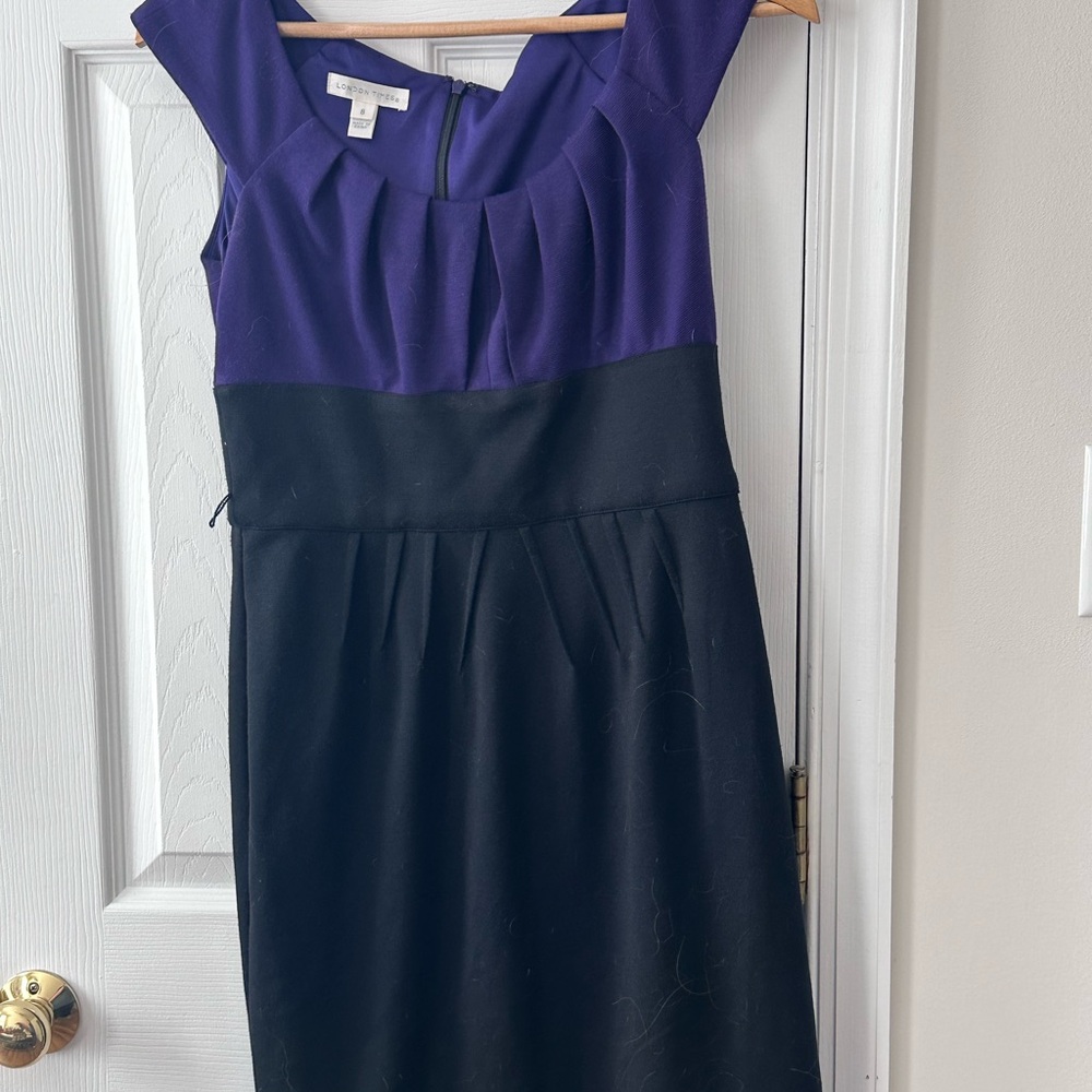 London Times Purple and Black Midi Dress
